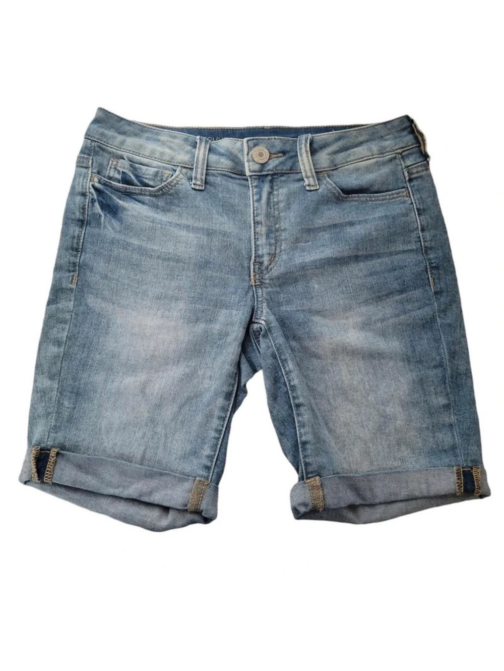 So Favorite Bermuda Jean Shorts Sz 5 Womens Blue Denim Cuffed Stretch Mid Rise